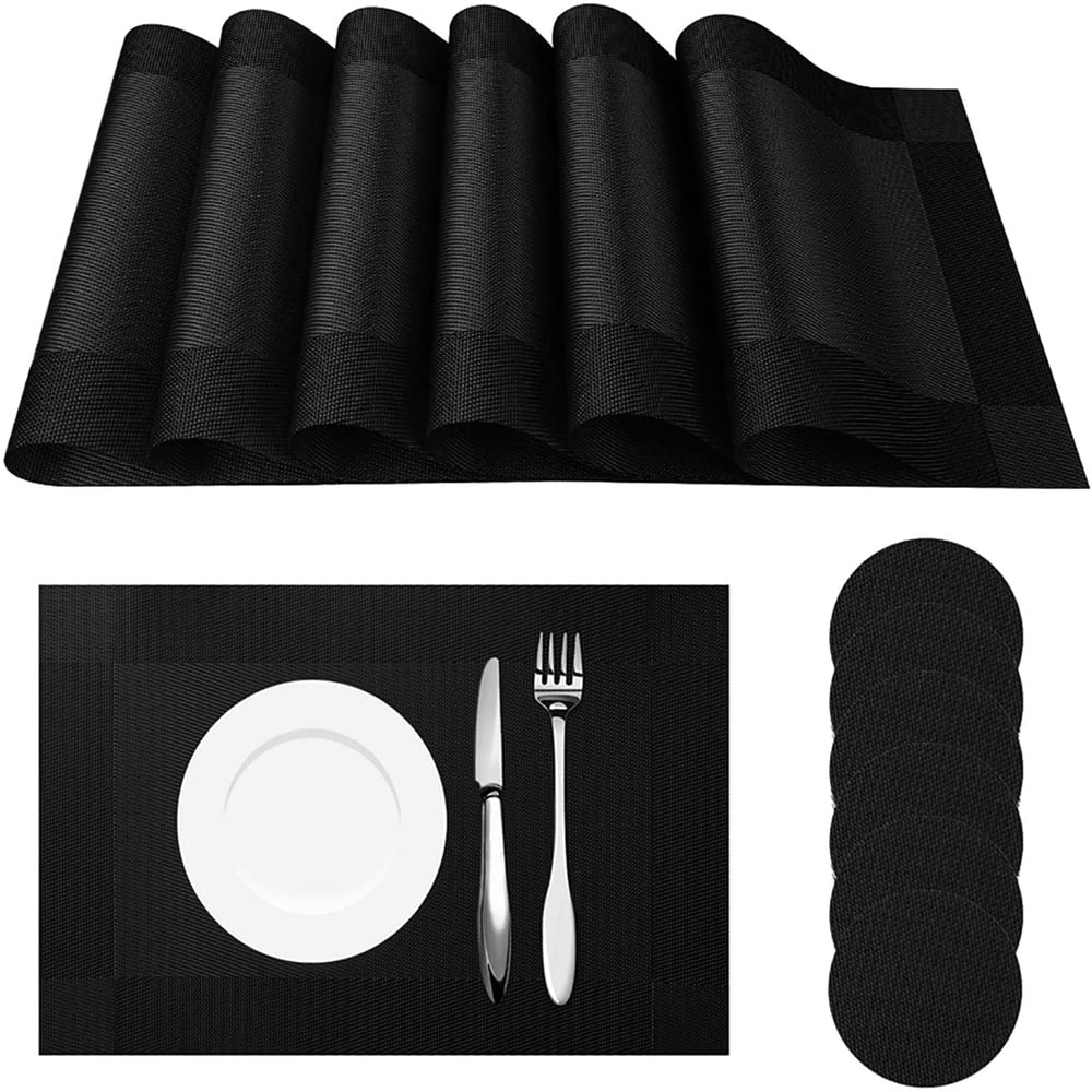 Black Woven Vinyl Heat-Resistant Placemats Set of 6