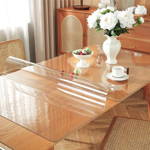Table Protector 42 x 86 Inch, 1.5mm Thick Plastic Table Cover Waterproof PVC Desk Pad for Dining Room Coffee Tables
