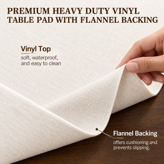 Table Protector Pad with Flannel Backing, Heavy Duty, Trimmable, Waterproof