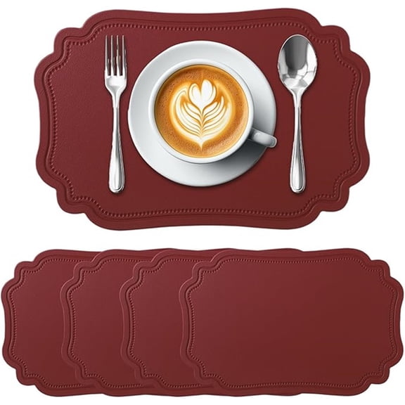 Table Protector for Kitchen Dining Room Heat Resistant Placemats Waterproof Faux Leather Placemat Coffee Home Kitchen Restaurant-Set of 4 burgundy