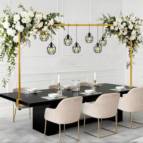 Over The Table Rod Stand with Clamps, Adjustable Length Metal Table Arch Stand, Gold Table Backdrop Hanging Stand for Wedding Birthday Party Halloween Christmas Decoration