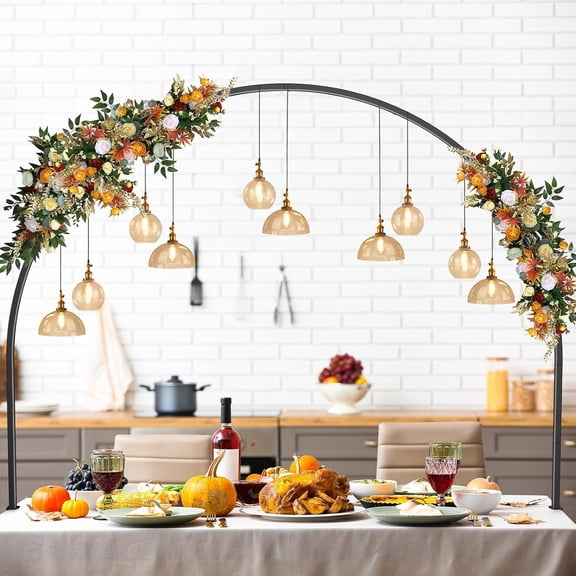 Over The Table Rod Stand with Clamps Adjustable Max Length 100" Max Height 53" Semi-circular Metal Balloon Flower Table Arch Decoration for Party Birthday Wedding Anniversary, Black