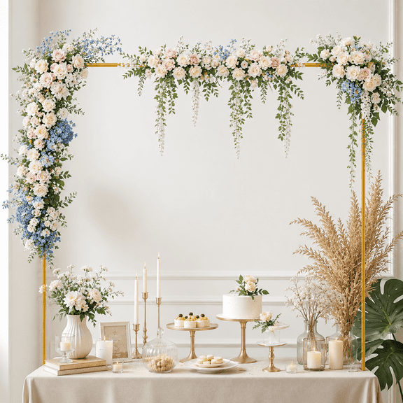 Over The Table Rod Stand with Clamps, Adjustable Table Balloon Arch Stand, Table Arch Stand for Party Wedding Anniversary Decorations, 34" to 98.43" Length, 30.25" to 47.25" Height, Gold