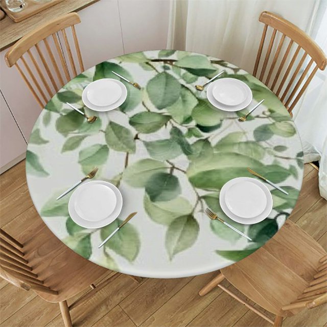 Table Round Cover Elastic Edged Tablecloth,Green Eucalyptus Gradient ...