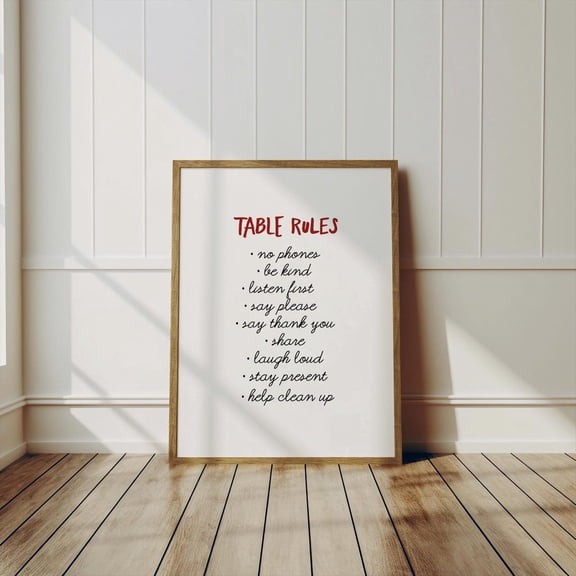 Table Rules Family Kitchen Typography Decor Wall Art