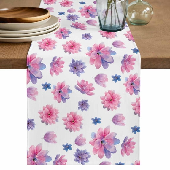 Table Runner - 108 Inch Long, Purple Pink Spring Floral Kitchen Dining Table Runner Dresser Scarves, Summer Botanical Flower Farmhouse Decor for Coffee Tables Wedding Party Banquet