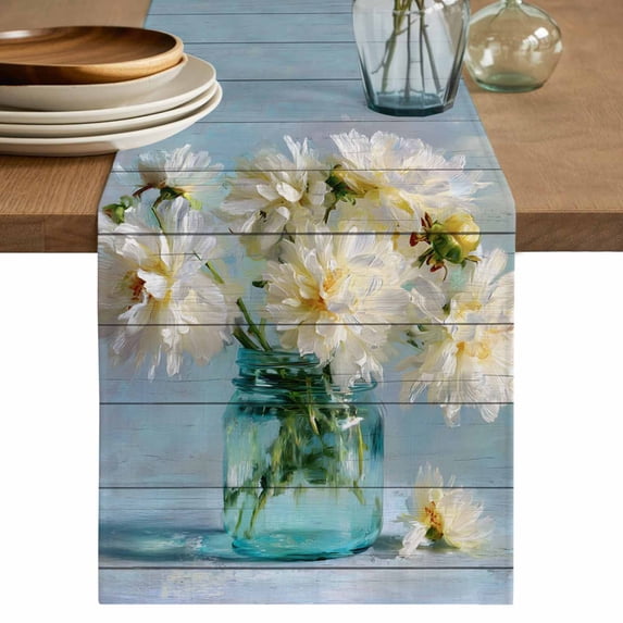 Table Runner - 108 Inch Long, Spring Flowers Kitchen Dining Table Runner Dresser Scarves, Modern Farmhouse Oil Painting Floral Farmhouse Decor for Coffee Tables Wedding Party Banquet