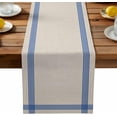 thumbnail image 1 of Table Runner 108 Inches Long,Classic Blue Striped Linen Table Runners Dresser Scarf Runner for Bedroom Kitchen Home Party Dining Tables Decor Retro Line on Linen, 1 of 8