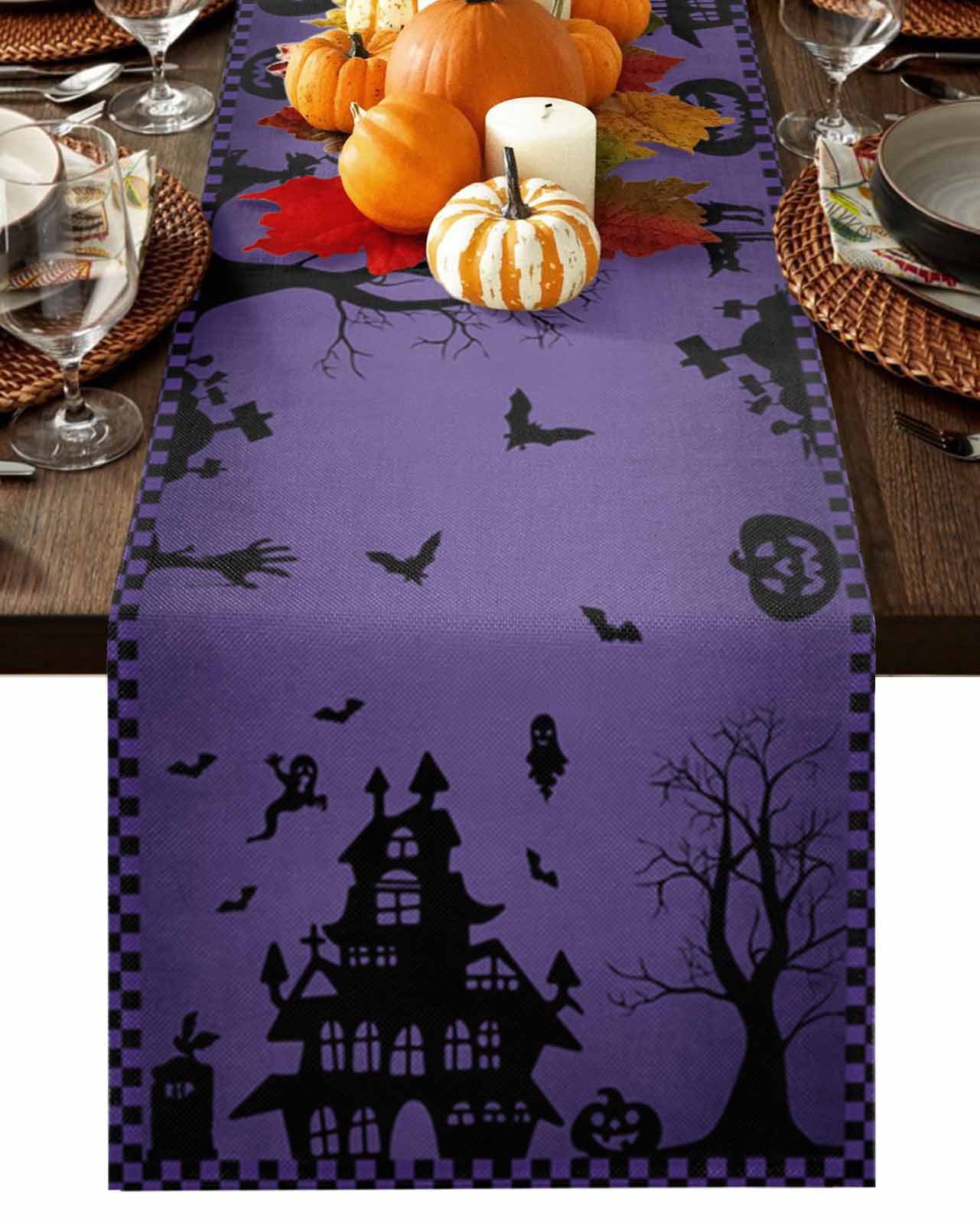 Table Runner 108 Inches Long, Halloween Haunted House Ghost Purple ...