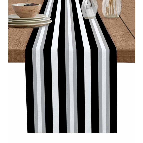 Table Runner 108 Inches Long for Kitchen Dining, Black Grey White Stripe Dresser Scarf Farmhouse, Dining Table Decorations for Wedding/Parties, Farmhouse Modern Art Striped 13 x 108 In