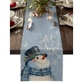 thumbnail image 1 of Table Runner 108 Inches Long for Kitchen Dining, Blue Snowman Christmas Dresser Scarf Farmhouse, Dining Table Decorations for Wedding/Parties, Let Snow Xmas Winter Snowflake 13 x 108 In, 1 of 9