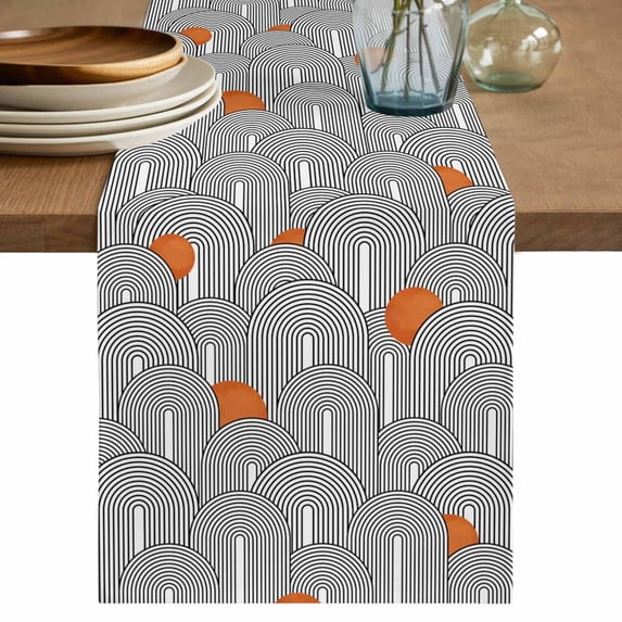 Table Runner 108 Inches Long for Kitchen Dining, Boho Geometric Dresser Scarf Farmhouse, Dining Table Decorations for Wedding/Parties, Modern Abstract Chic Bohemian Stripes 13 x 108 In