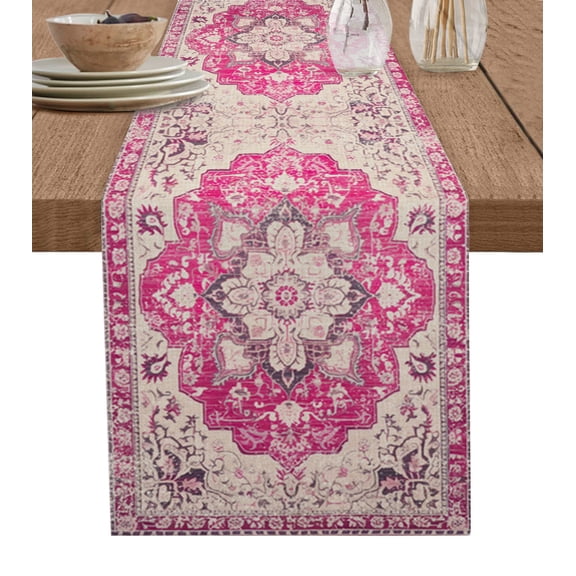 Table Runner 108 Inches Long for Kitchen Dining, Boho Pink Dresser Scarf Farmhouse, Dining Table Decorations for Wedding/Parties, Middle Century Boho Geometric Abstract Southwestern 13 x 108 In