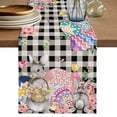 thumbnail image 1 of Table Runner 108 Inches Long for Kitchen Dining, Bunny Easter Dresser Scarf Farmhouse, Dining Table Decorations for Wedding/Parties, Eggs Plaid Spring Floral Black White Farmhouse 13 x 108 In, 1 of 8