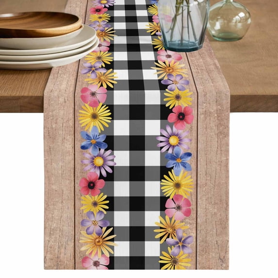 Table Runner 108 Inches Long for Kitchen Dining, Colorful Flowers Dresser Scarf Farmhouse, Dining Table Decorations for Wedding/Parties, Spring Floral Elegant Pastoral Wooden 13 x 108 In