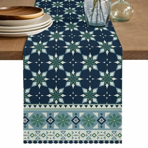 Table Runner 108 Inches Long for Kitchen Dining, Dark Blue Flowers Dresser Scarf Farmhouse, Dining Table Decorations for Wedding/Parties, Vintage Rustic Abstract Floral Aesthetic 13 x 108 In