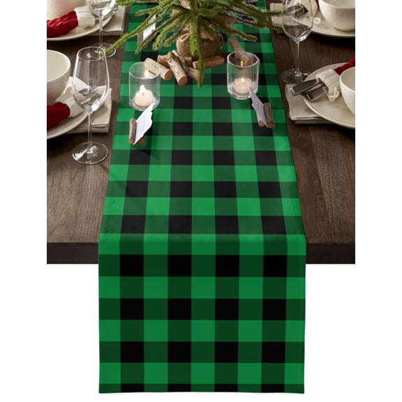 Table Runner 108 Inches Long for Kitchen Dining, Dark Green Buffalo Check Dresser Scarf Farmhouse, Dining Table Decorations for Wedding/Parties, Rustic Modern Art Green Plaid 13 x 108 In