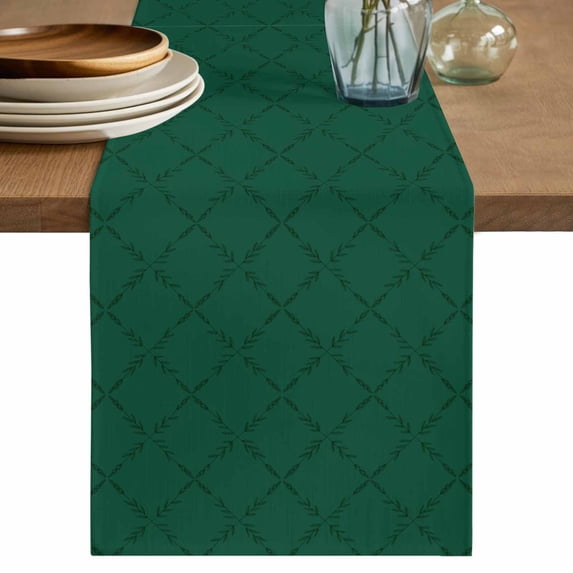 Table Runner 108 Inches Long for Kitchen Dining, Dark Green Plaid Dresser Scarf Farmhouse, Dining Table Decorations for Wedding/Parties, Country Vintage Abstract Striped Lattice 13 x 108 In