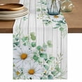 thumbnail image 1 of Table Runner 108 Inches Long for Kitchen Dining, Eucalyptus Leaves Dresser Scarf Farmhouse, Dining Table Decorations for Wedding/Parties, Daisy Spring Floral Botanical Wooden 13 x 108 In, 1 of 8