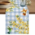 thumbnail image 1 of Table Runner 108 Inches Long for Kitchen Dining, Forsythia Flowers Dresser Scarf Farmhouse, Dining Table Decorations for Wedding/Parties, Spring Yellow Floral Hummingbird Blue Plaid 13 x 108 In, 1 of 8