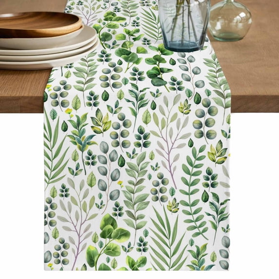 Table Runner 108 Inches Long for Kitchen Dining, Green Leaves Dresser Scarf Farmhouse, Dining Table Decorations for Wedding/Parties, Elegant Pastoral Summer Botanical Leaf 13 x 108 In