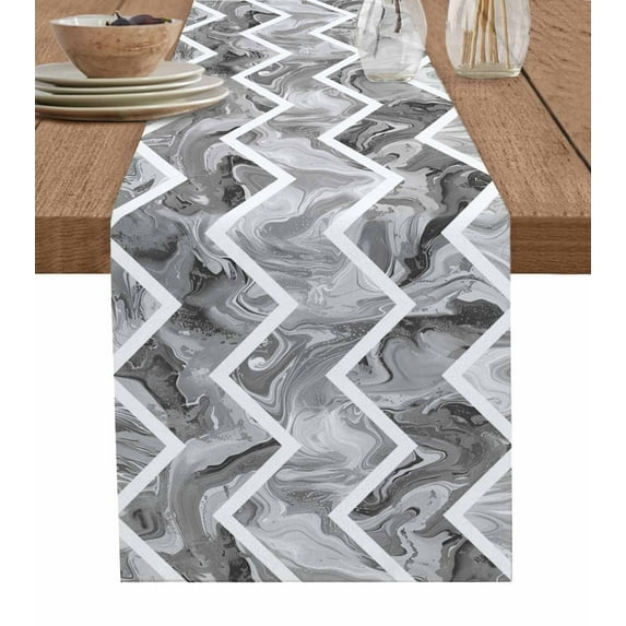 Table Runner 108 Inches Long for Kitchen Dining, Grey Marble Dresser Scarf Farmhouse, Dining Table Decorations for Wedding/Parties, Modern Abstract Art Aesthetics Geometric 13 x 108 In
