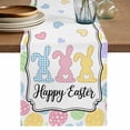 thumbnail image 1 of Table Runner 108 Inches Long for Kitchen Dining, Happy Easter Dresser Scarf Farmhouse, Dining Table Decorations for Wedding/Parties, Colorful Rabbits Eggs Spring 13 x 108 In, 1 of 8