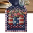 thumbnail image 1 of Table Runner 108 Inches Long for Kitchen Dining, Independence Day Dresser Scarf Farmhouse, Dining Table Decorations for Wedding/Parties, US Flag Stars Spring Flowers Retro Blue 13 x 108 In, 1 of 8