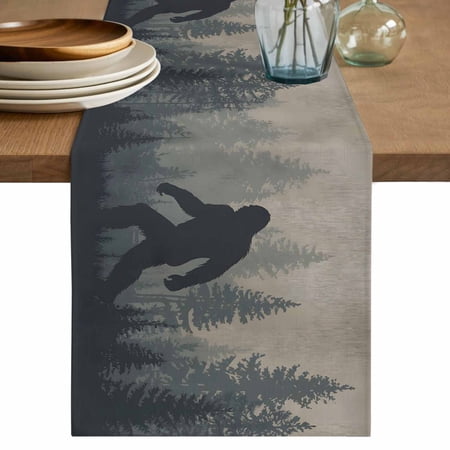Table Runner 108 Inches Long for Kitchen Dining, Misty Forest Dresser Scarf Farmhouse, Dining Table Decorations for Wedding/Parties, Pine Trees Gray Foggy Vintage Rustic 13 x 108 In