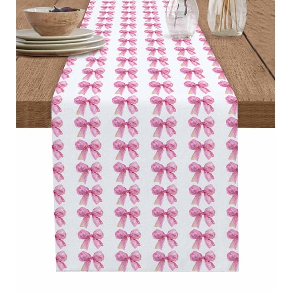 Table Runner 108 Inches Long for Kitchen Dining, Pink Bow Ribbon Dresser Scarf Farmhouse, Dining Table Decorations for Wedding/Parties, Bowknot Bow Tie Aesthetics Minimalist 13 x 108 In
