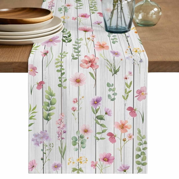 Table Runner 108 Inches Long for Kitchen Dining, Pink Spring Floral Dresser Scarf Farmhouse, Dining Table Decorations for Wedding/Parties, Flowers Botanical Elegant Wooden 13 x 108 In