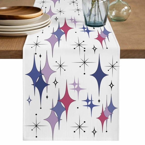 Table Runner 108 Inches Long for Kitchen Dining, Purple Blue Diamond Dresser Scarf Farmhouse, Dining Table Decorations for Wedding/Parties, Modern Geometric Middle Century 13 x 108 In