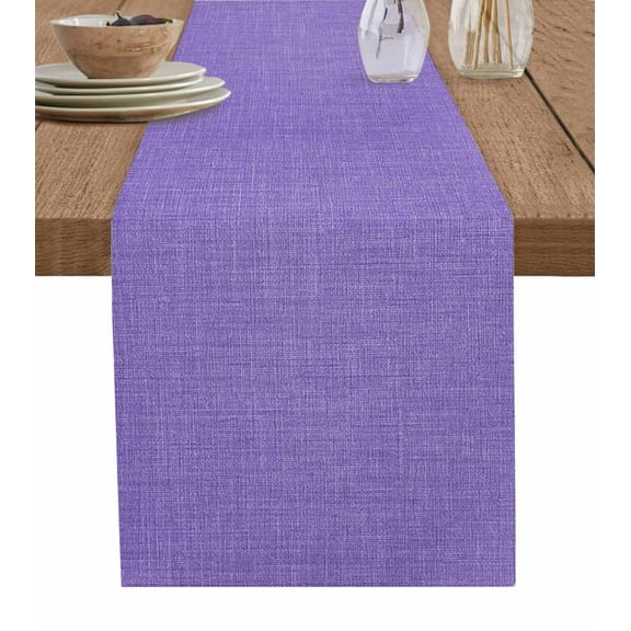 Table Runner 108 Inches Long for Kitchen Dining, Purple Dresser Scarf Farmhouse, Dining Table Decorations for Wedding/Parties, Farmhouse Burlap Solid Purple Color Modern Linen Texture 13 x 108 In