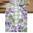 thumbnail image 1 of Table Runner 108 Inches Long for Kitchen Dining, Purple Flowers Dresser Scarf Farmhouse, Dining Table Decorations for Wedding/Parties, Spring Floral Leaves Plants Gray Plaid 13 x 108 In, 1 of 8