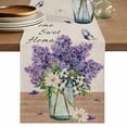 thumbnail image 1 of Table Runner 108 Inches Long for Kitchen Dining, Purple Lavender Dresser Scarf Farmhouse, Dining Table Decorations for Wedding/Parties, Spring Floral Daisy Butterfly Leaves Beige 13 x 108 In, 1 of 8