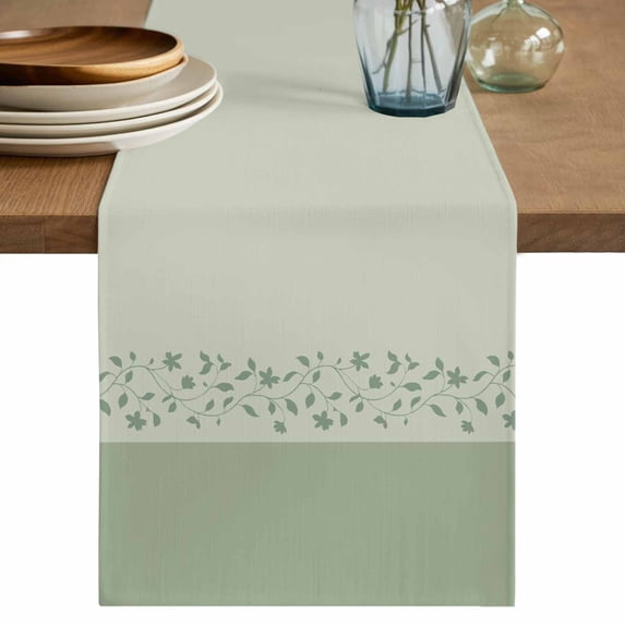 Table Runner 108 Inches Long for Kitchen Dining, Sage Green Botanical Dresser Scarf Farmhouse, Dining Table Decorations for Wedding/Parties, Spring Floral Leaf 13 x 108 In