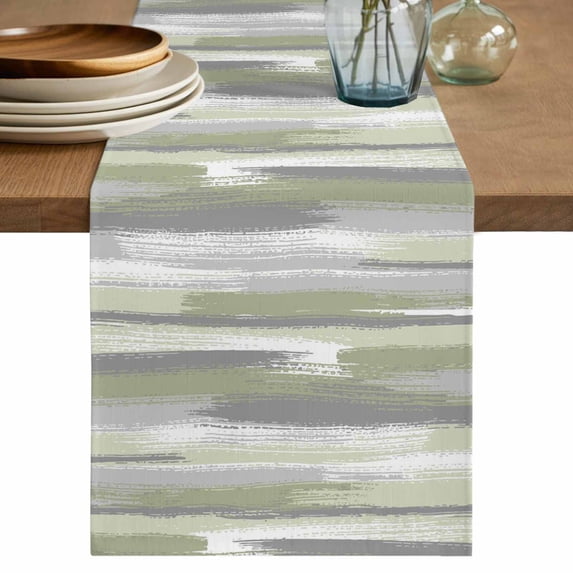 Table Runner 108 Inches Long for Kitchen Dining, Sage Green Dresser Scarf Farmhouse, Dining Table Decorations for Wedding/Parties, Modern Abstract Grey Striped Art 13 x 108 In
