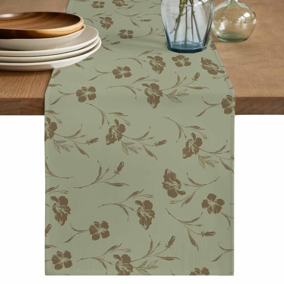 Table Runner 108 Inches Long for Kitchen Dining, Sage Green Floral Dresser Scarf Farmhouse, Dining Table Decorations for Wedding/Parties, Vintage Spring Botanical Flowers 13 x 108 In