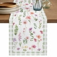 thumbnail image 1 of Table Runner 108 Inches Long for Kitchen Dining, Spring Floral Dresser Scarf Farmhouse, Dining Table Decorations for Wedding/Parties, Pink Flowers Sage Green Plaid Pastoral 13 x 108 In, 1 of 8