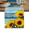 thumbnail image 1 of Table Runner 108 Inches Long for Kitchen Dining, Spring Sunflowers Dresser Scarf Farmhouse, Dining Table Decorations for Wedding/Parties, Yellow Floral Turquoise Farmhouse Wood Grain 13 x 108 In, 1 of 8