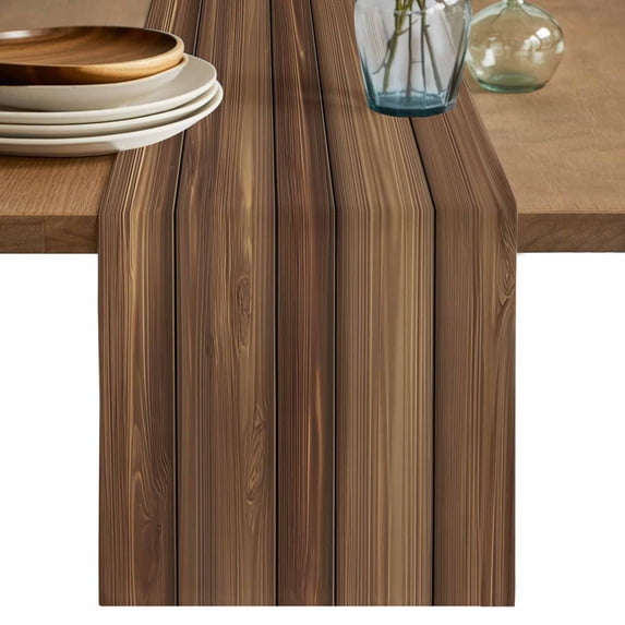 Table Runner 108 Inches Long for Kitchen Dining, Vintage Wood Grain Dresser Scarf Farmhouse, Dining Table Decorations for Wedding/Parties, Country Wooden Board Brown 13 x 108 In