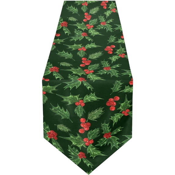 Table Runner 108 Inches Long, Watercolor Holly Table Runner for Kitchen Table Farmhouse Table Runners Cloth for Wedding Dining Room Parties Decorative Table Runner Seasonal