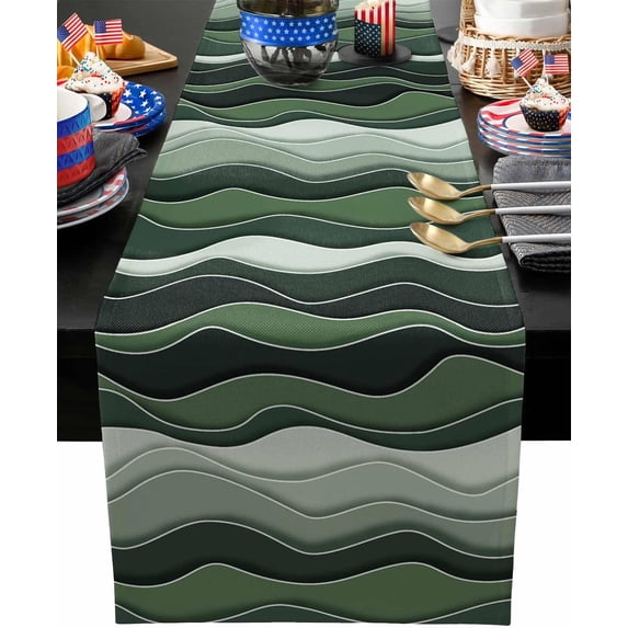 Table Runner 108 inches Long Sage Green Abstract Gradient Waterproof Table Cloth Holiday Kitchen Dining Table Decorations for Indoor Outdoor Home Party Coffee