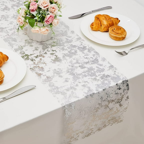 Table Runner 11 Inch x 16 Feet Glitter Metallic Thin Mesh Table Runner Roll Table Decorations for Wedding Bridal Shower, Baby Shower Birthday Party