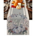 thumbnail image 1 of Table Runner 120 Inches Long, Fall Thanksgiving Pumpkin Leaves Wreath Grey Striped Linen Cotton Linen Table Runners Non-Slip Durable Dresser Scarves for Table Party Dinner Holiday Home Decor, 1 Pack, 1 of 5