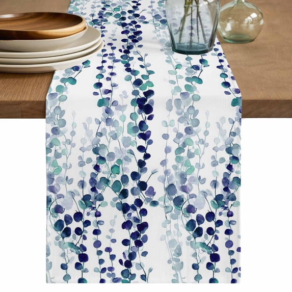 Table Runner 120 Inches Long for Kitchen Dining, Blue Weeping Eucalyptus Dresser Scarf Farmhouse, Dining Table Decorations for Wedding/Parties, Spring Summer Farmhouse Leaves 13 x 120 In