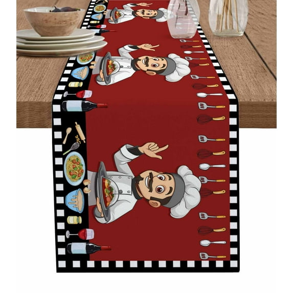 Table Runner 120 Inches Long for Kitchen Dining, Cheg Red Dresser Scarf Farmhouse, Dining Table Decorations for Wedding/Parties, Black White Check Buffalo Plaid Grid Lattice 13 x 120 In