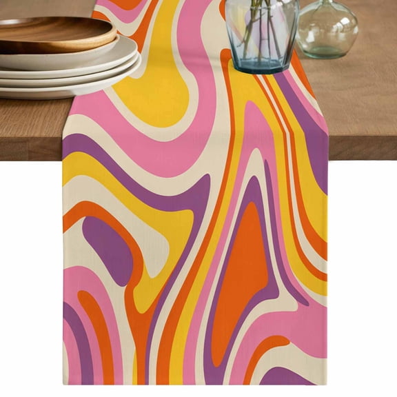 Table Runner 120 Inches Long for Kitchen Dining, Colorful Marble Dresser Scarf Farmhouse, Dining Table Decorations for Wedding/Parties, Modern Funny Rainbow Stripes Art 13 x 120 In