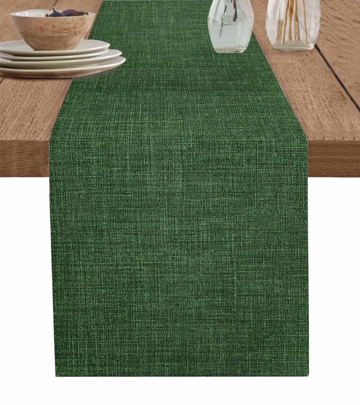 Table Runner 120 Inches Long for Kitchen Dining, Dark Green Dresser Scarf Farmhouse, Dining Table Decorations for Wedding/Parties, Farmhouse Burlap Solid Green Color Modern Linen Texture 13 x 120 In