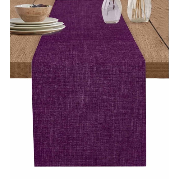 Table Runner 120 Inches Long for Kitchen Dining, Dark Purple Dresser Scarf Farmhouse, Dining Table Decorations for Wedding/Parties, Farmhouse Burlap Solid Brown Color Modern Linen Texture 13 x 120 In
